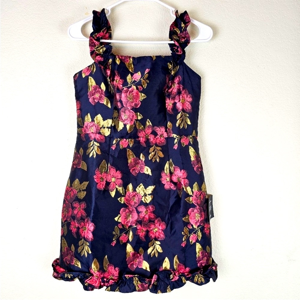 Lulu's Navy and Pink Off the Shoulder Floral Dress Ruffled NWT - Picture 8 of 14